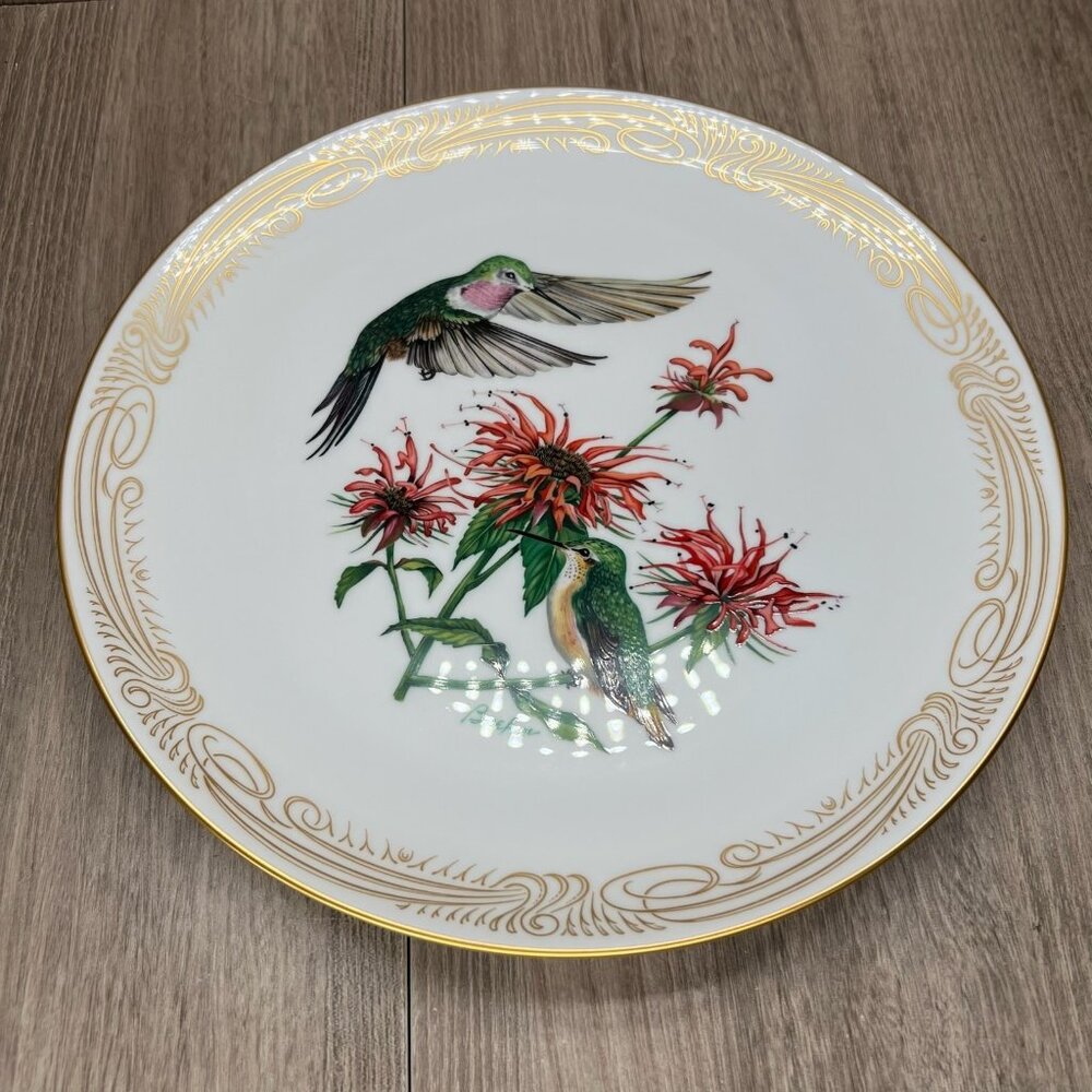 Vtg Boehm English Bone Porcelain Broad-tailed Hummingbird Plate Collection White